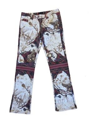 Just Cavalli Printed Bootcut Pants in White, Brown, Burgundy
